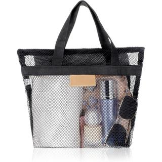 Bolsa de banho em malha com 2 bolsos, bolsa de higiene pessoal em malha de secagem rápida com zíper, organizador de banh
