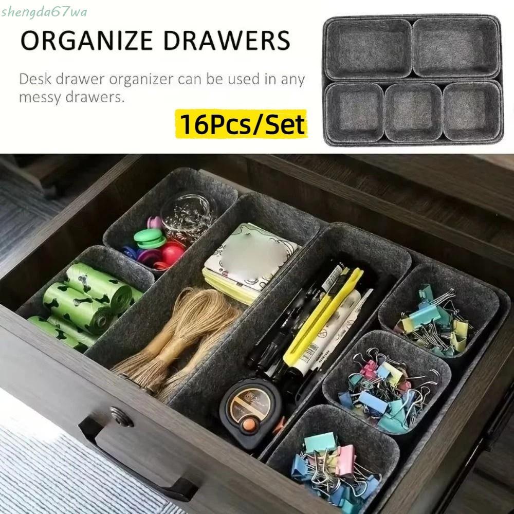 SHENGDA 16 Pçs/Set Conjunto De Caixa De Armazenamento De Feltro , Organizador De Gaveta Empilhável Criativo , Recipiente