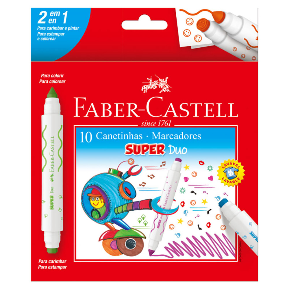 Caneta hidrográfica Super Duo duas pontas 10 cores DUO150610/550902 Faber-Castell