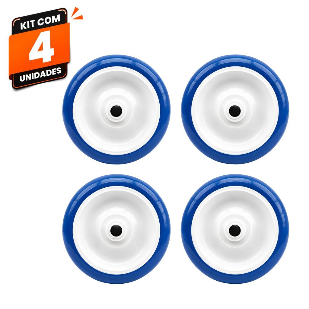 Kit 4 Rodas Rodinhas Carrinho Supermercado Mercado Ajax 5" PVC Azul 120kg Alta Resistência para Carrinhos Comerciais