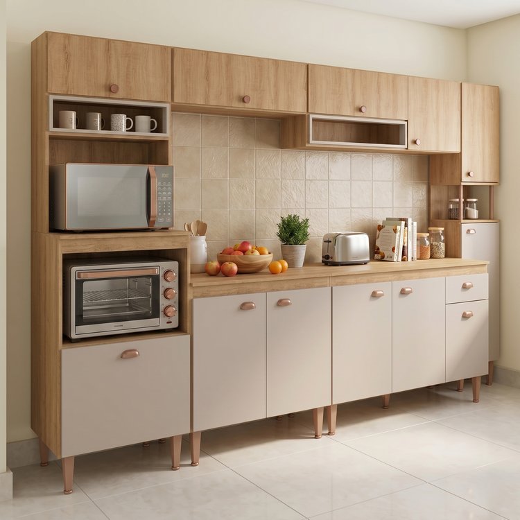 Cozinha Completa Modulada 7 Peças com Tampo Marti Yescasa Mel/Cinza Sim