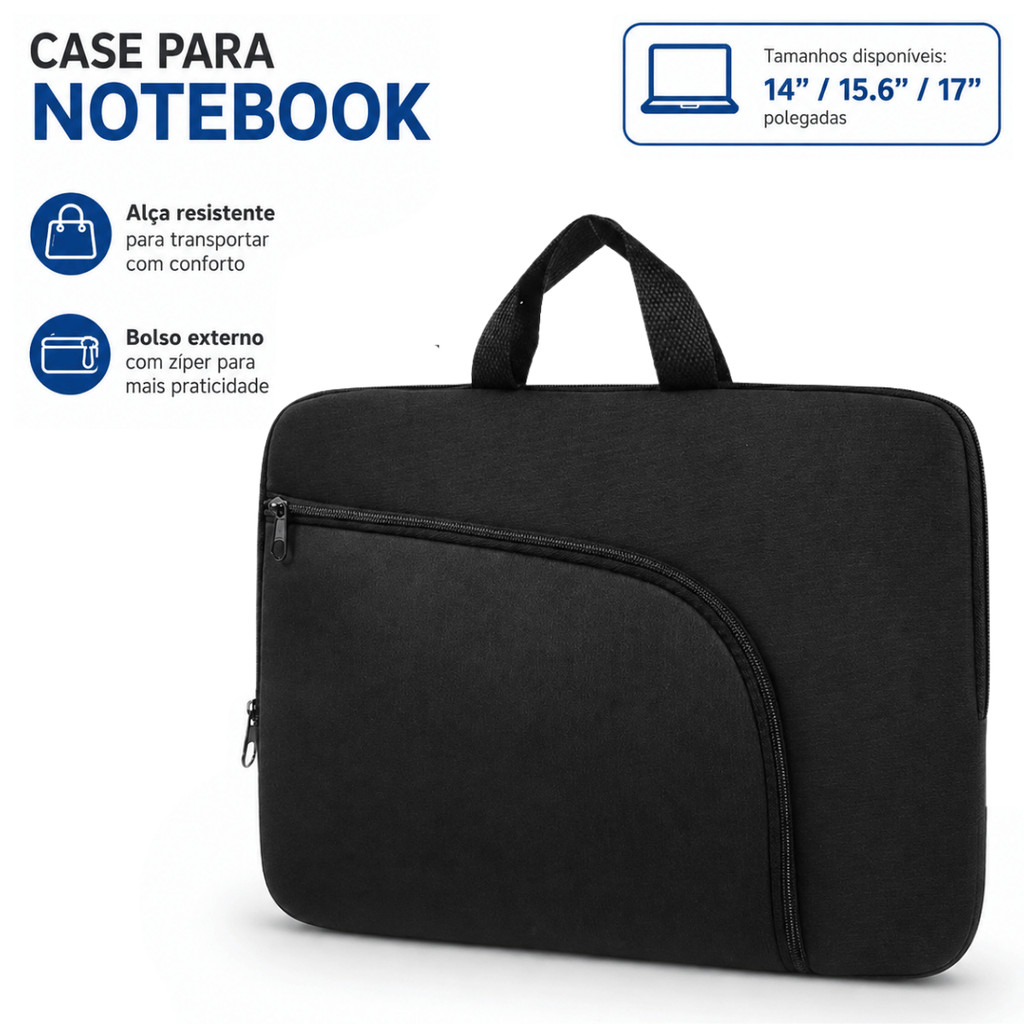 Capa Case De Notebook Samsung Acer Lenovo Com Bolso Externo e Alça Reforçada 14/15/17 Polegadas