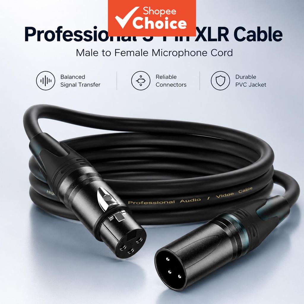 Cabo de Áudio XLR 3Pin TOILEUM,平衡ado, macho para fêmea, cabo de microfone de cobre OFC, cabo DMX512 para áudio sem ruído