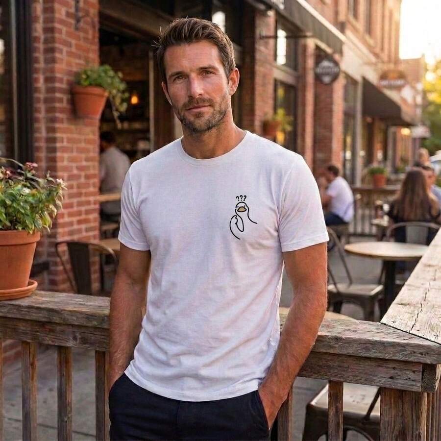 Camiseta Masculina Estampada Pato Divertido Casual Básica Confortável Moda Streetwear Estilo Urbano