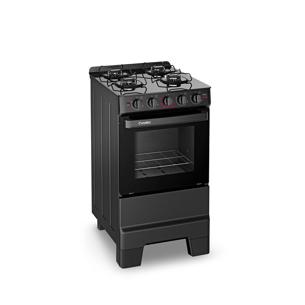 Fogão a Gás Esmaltec IDEAL Super Glass 4 Bocas 50L Bivolt Preto Mesa de Vidro Acendimento Automático