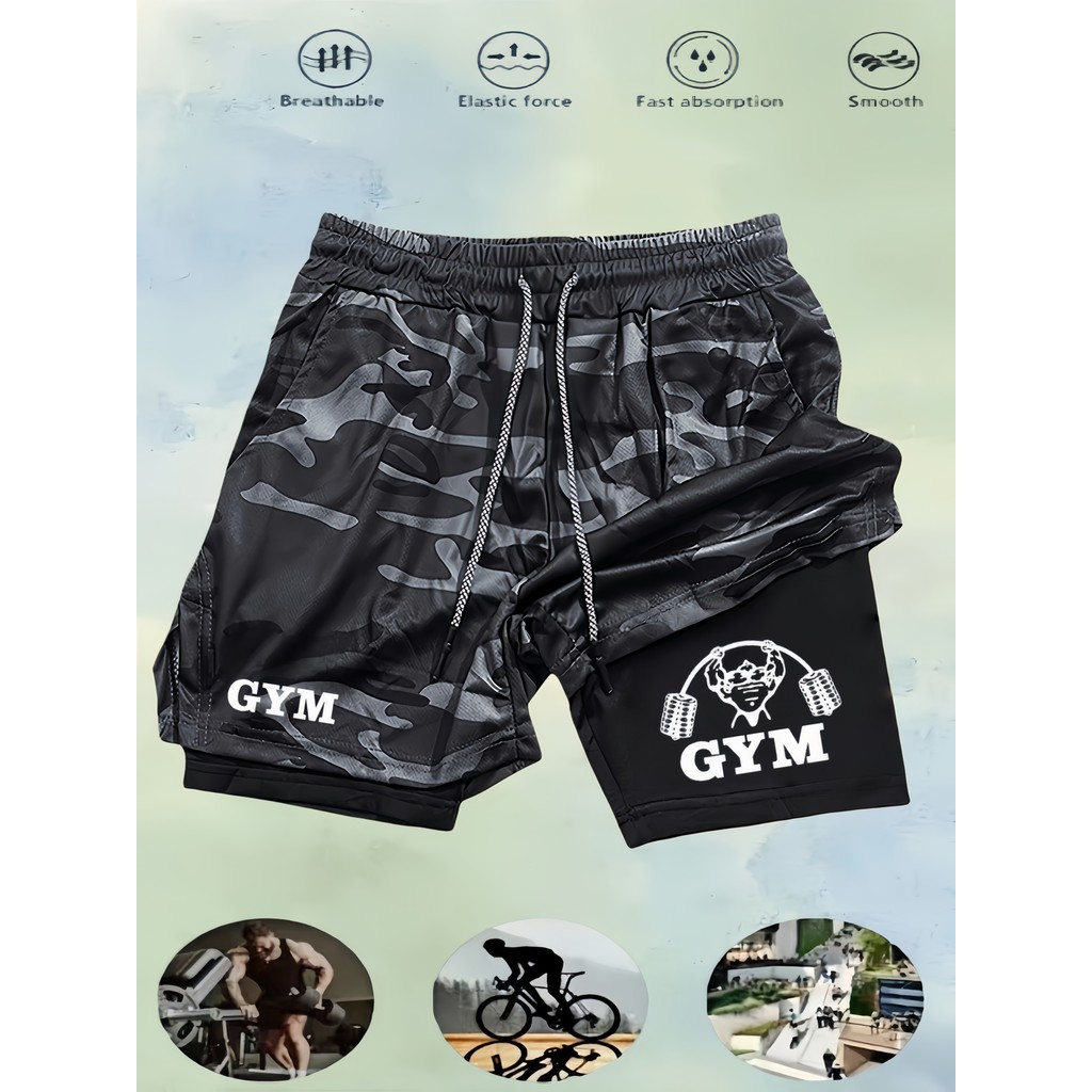 [Geng Yuan Start Selection] Esportes de verão Correndo Treinamento All-Match Impresso Corpo Lazer Esportes Dupla Camada