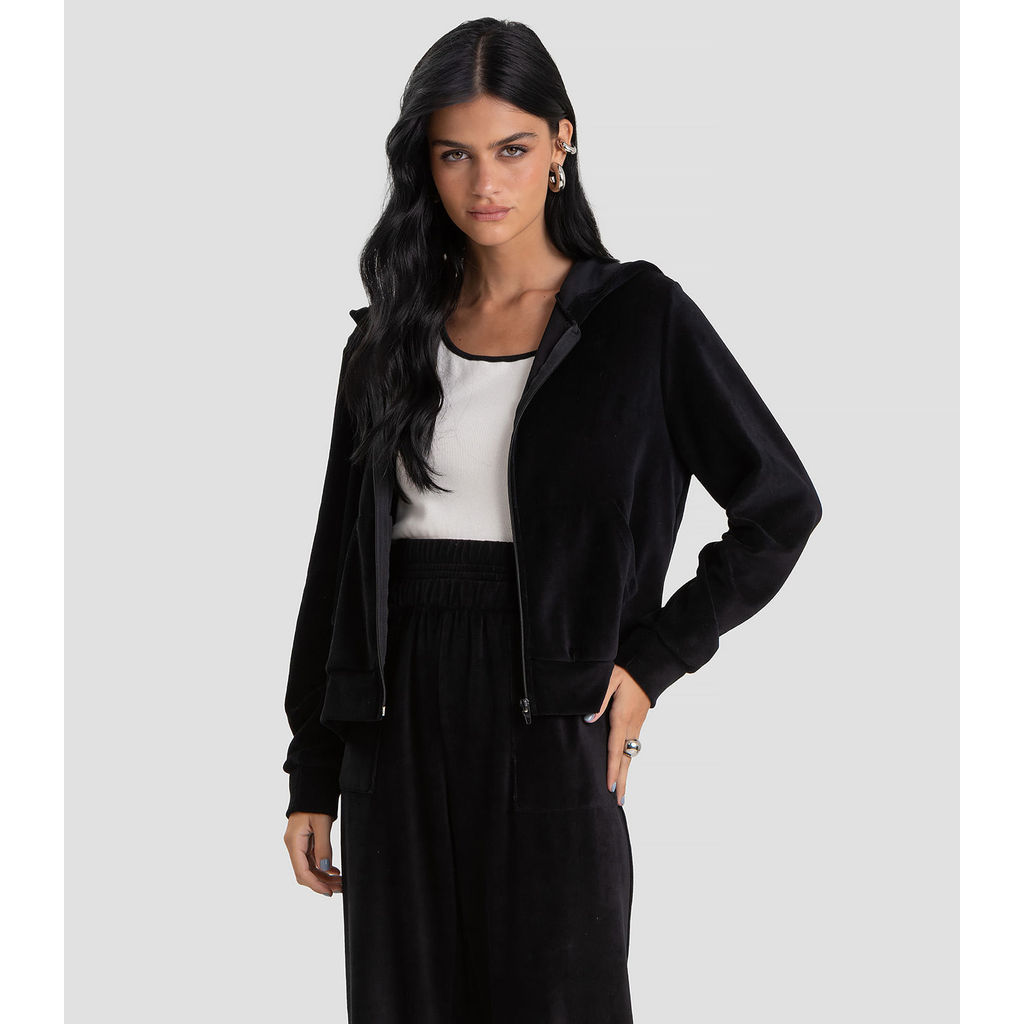 Jaqueta Feminina Plush Com Capuz Dianna Preto