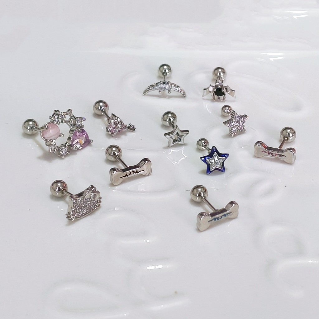 Doce legal rosa coração zircão brincos piscando cheio de diamante pequena estrela gato brincos nicho brincos caracol
