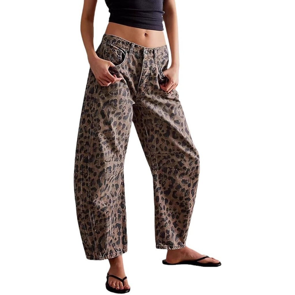 2024 europeu americano Cross-Border 2k high Street Design leopardo impressão Jeans feminino outono novo estilo cintura a