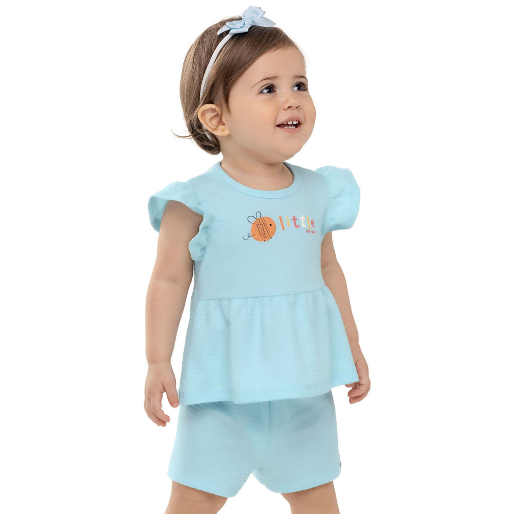 Conjunto Bebê Menina Abelhinha Glitter Elian Azul