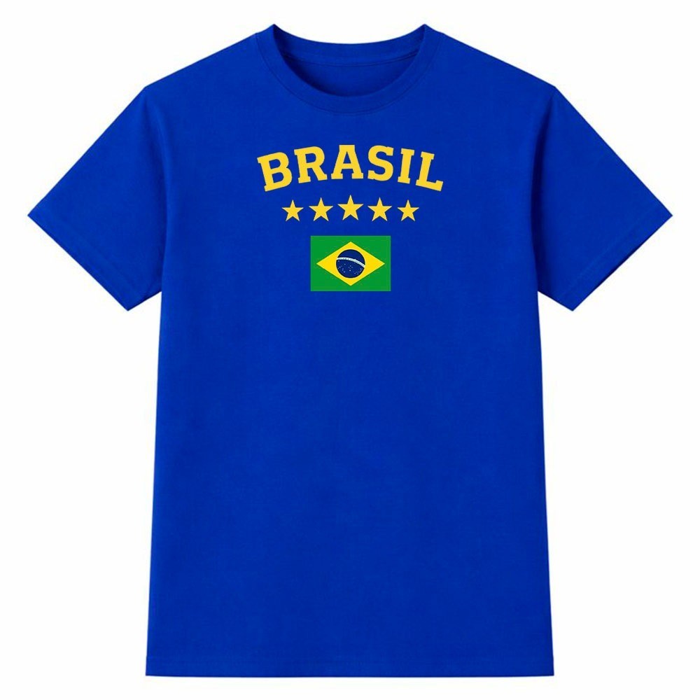 Camiseta Feminina 100% Algodão Camisa Brasil Pentacampeão Estrelas Copa do Mundo Futebol Moda