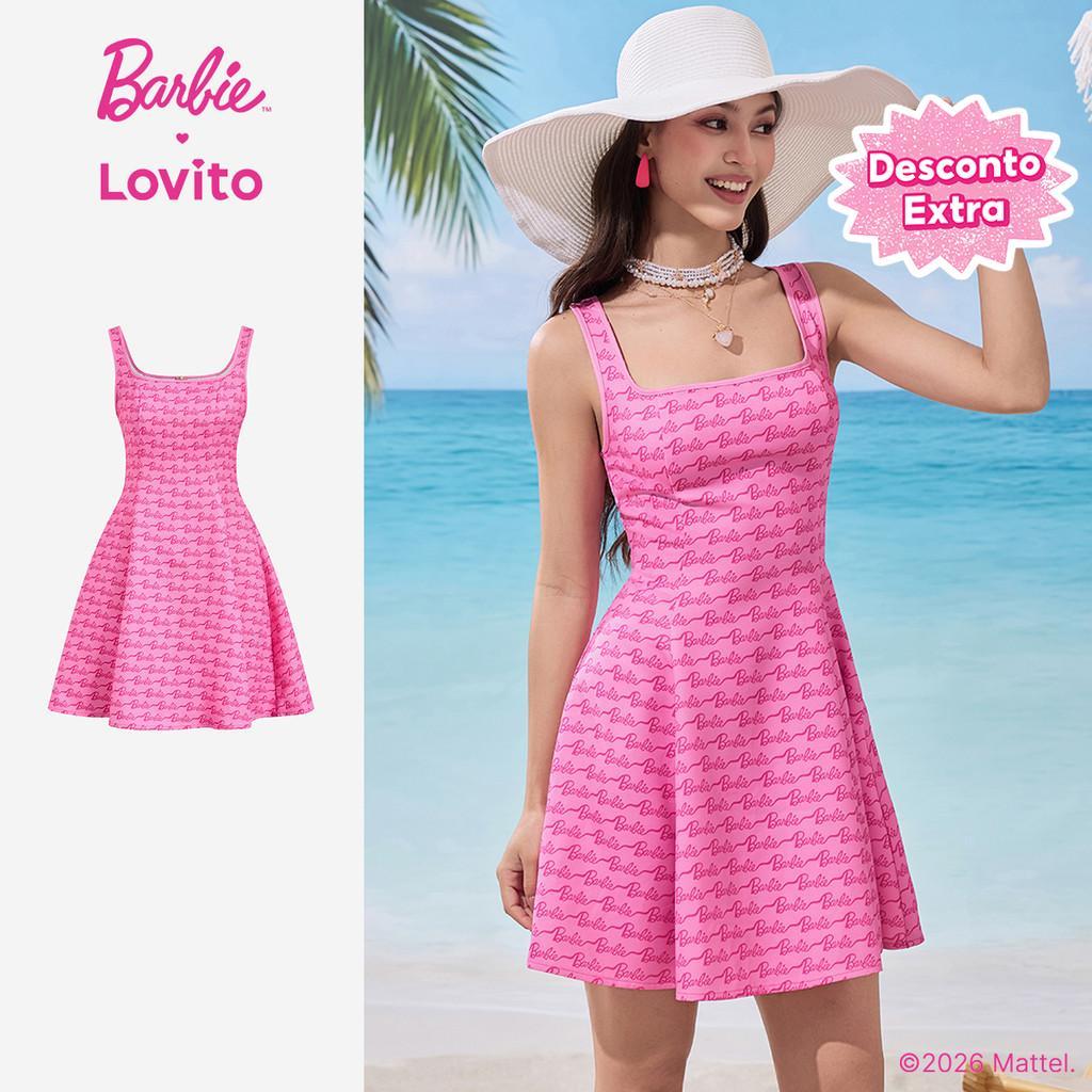 Barbie™ X Lovito Férias Vestido com Acabamento Contraste Vestido Primavera/verão para Mulheres LB1AD019