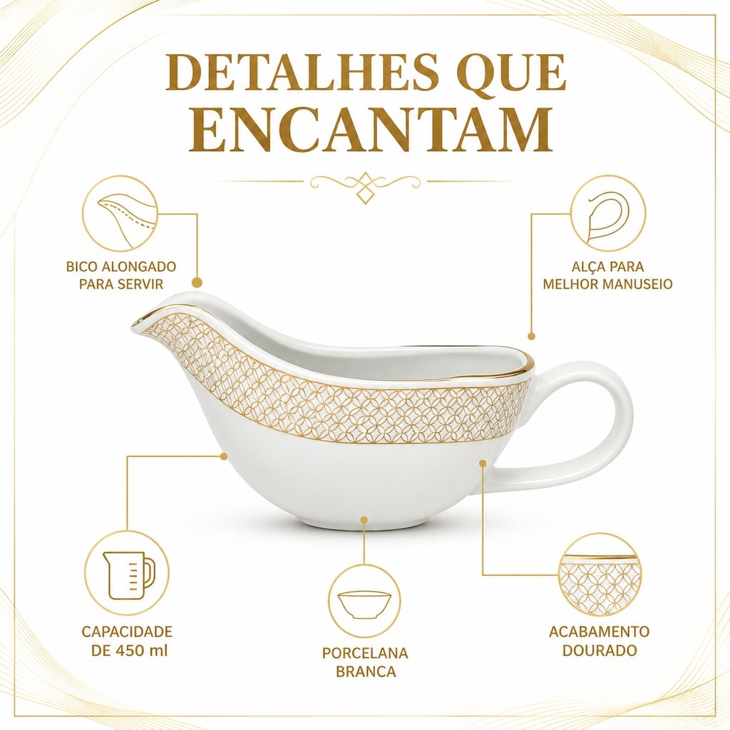 Molheira De Porcelana Regalis Branca Com Borda Dourada 450ml Hauskraft — imagem 2 de 2