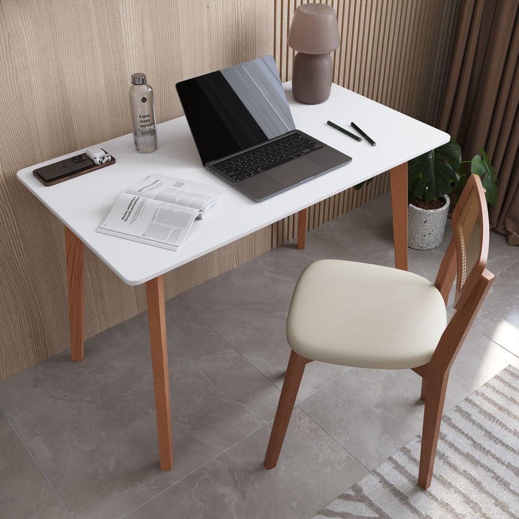 Mesa de Escritório Space 100% MDF 115cm Espresso Móveis Branco Mel/Branco