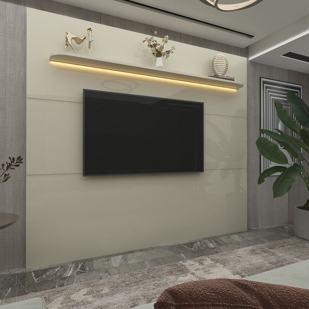 Painel para TV até 90 Polegadas 100% MDF com LED 219CMX195CM 1 Prateleira Royal Branco Off White