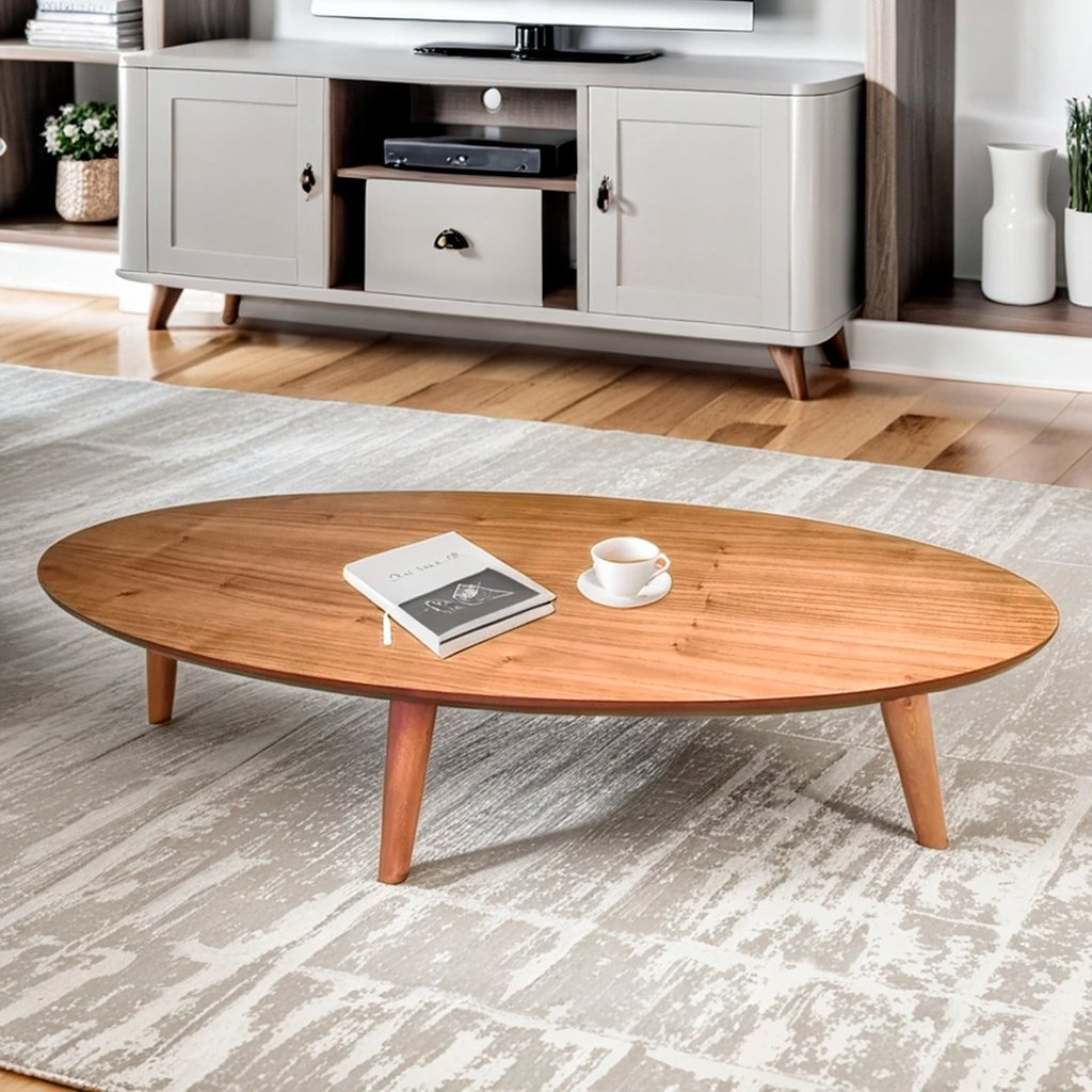 Mesa de Centro Oval Orgânico Laminada 100% MDF 100x45cm Londres Marrom