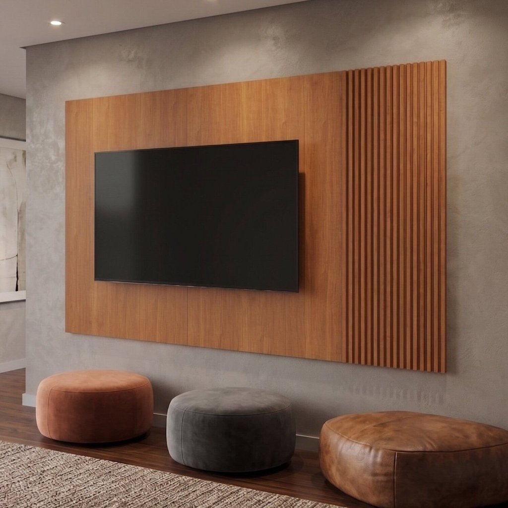 Painel para TV Ripado 100% MDF 220cm Valencia New Marrom Naturalle