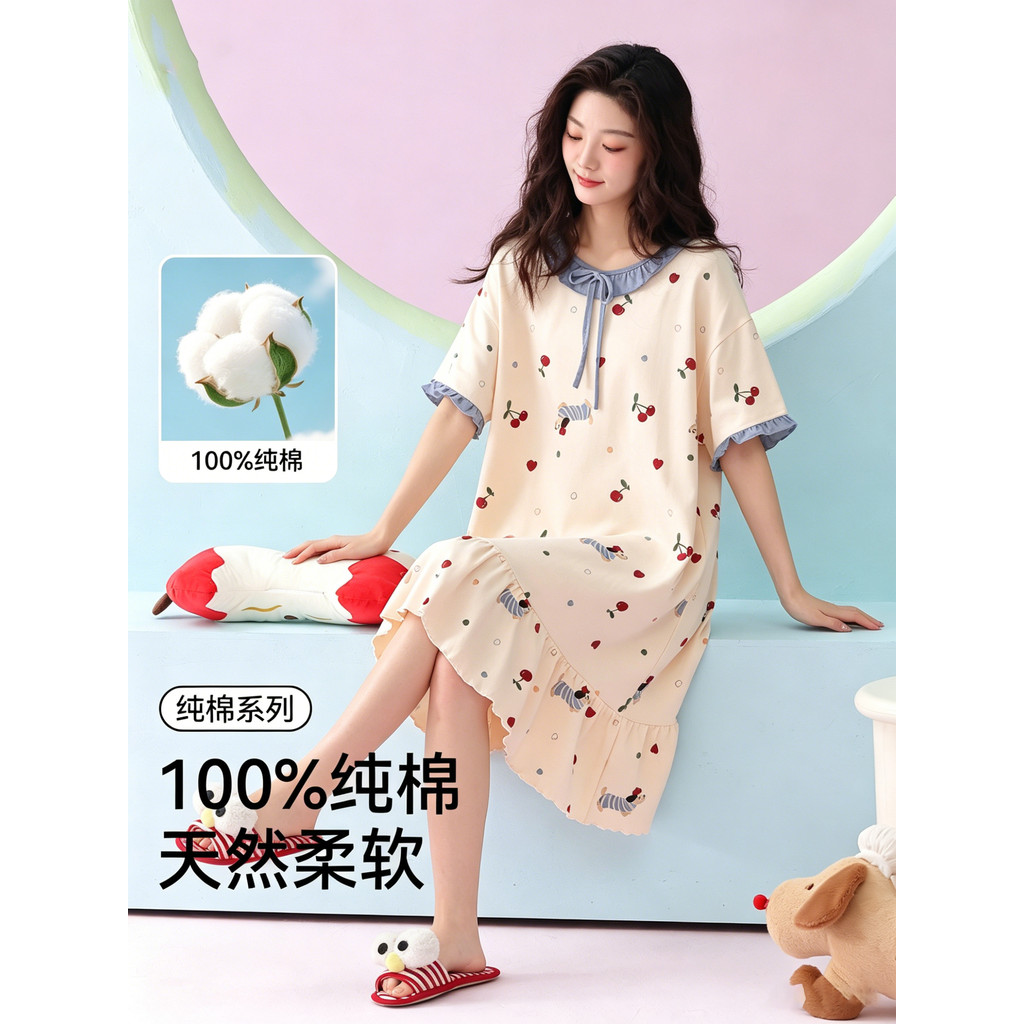 Camisola de algodão puro senhoras 2026 novo estilo primavera verão estilo princesa vestido doce bonito dos desenhos anim