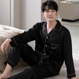 Primavera outono masculino de manga comprida pijamas de seda verão seda estilo fino masculino gelo seda Casual pijamas c