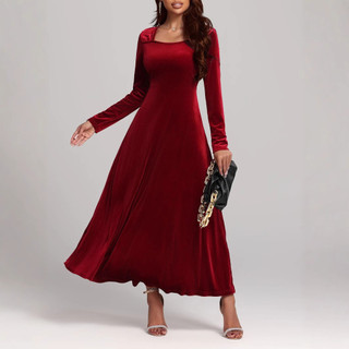 2026 Cross-Border outono inverno novo estilo Retro vestido de manga comprida temperamento High-End vestido de veludo fem