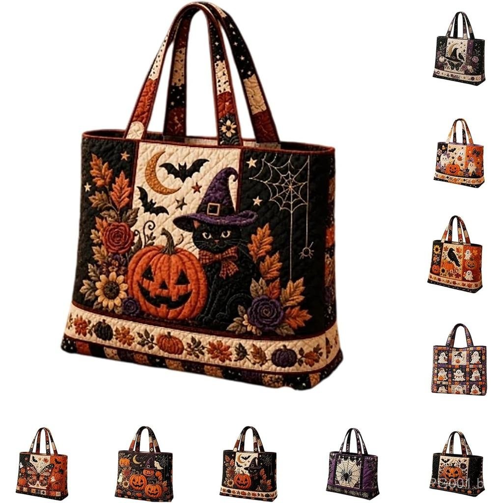 Bolsa de Halloween 2026, Bonita, para 'Trick Or Treat', com Alça de Ombro, Acolchoada, Estampa de Abóbora, Gatos e Bruxa