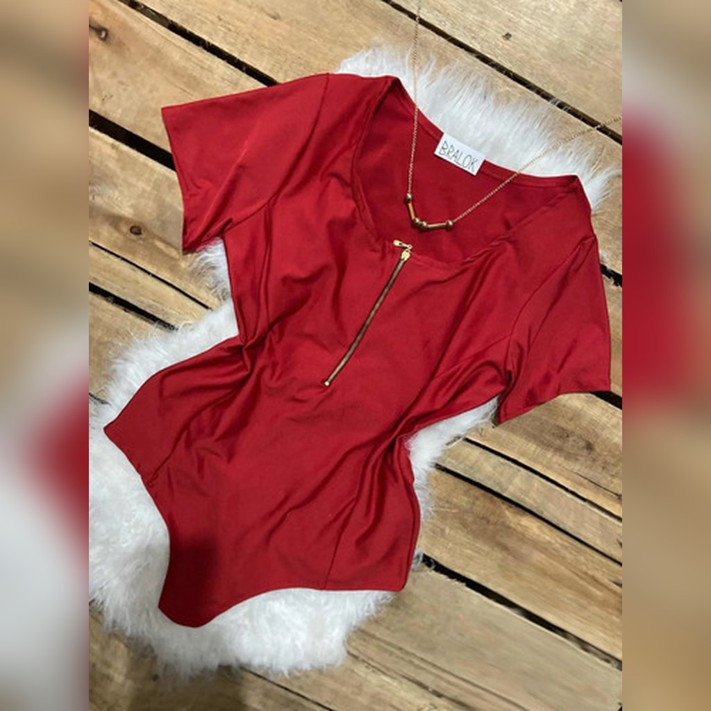 Body Plus Size Bralok Jeans Alcinha Zíper Decote Manga Curta Regata Feminino