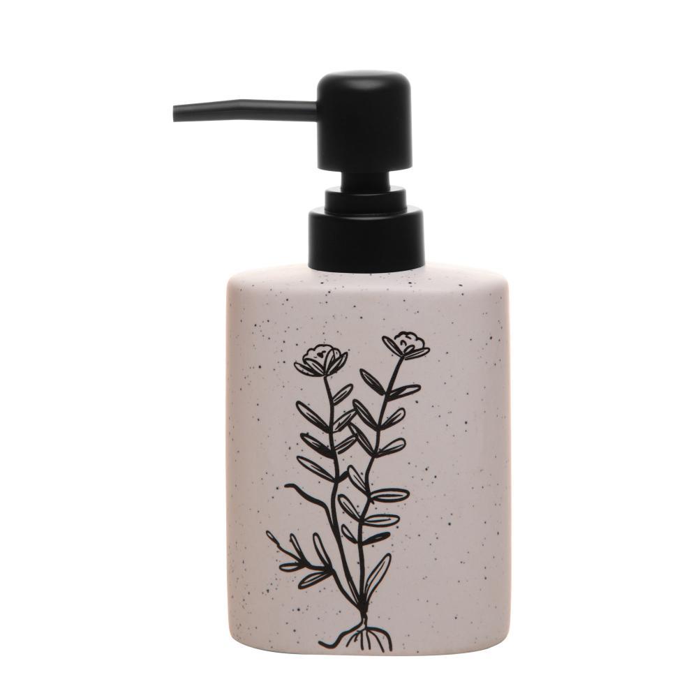 Porta Sabonete Líquido com Pump Preto Jardin Blanc 330ml Branco Cerâmica Wolff para Banheiro Pia Lavabo Decoração Chique