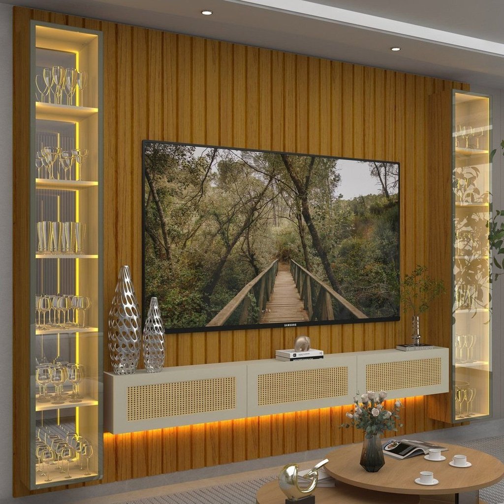 Estante para TV e Home Theater Ripado para TV até 84" com LED 322cm x 250cm 100% MDF Majestade/Nativ