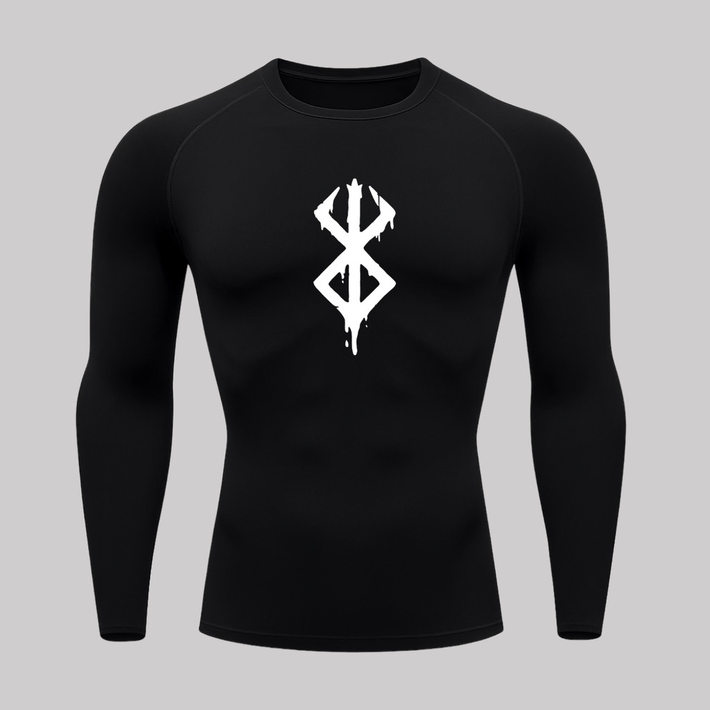 Camiseta Compressão Proteção Uv 50+ Estampada Tecido Gelado Segunda Pele Manga Longa Símbolo Berserk Rash Guard
