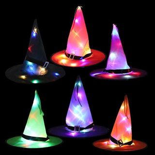 Pronto estoque Chapéu de Halloween Fantasma Festival Festa Decoração Adereços LED Brilhante Chapéu de Bruxa Bruxa Chapéu