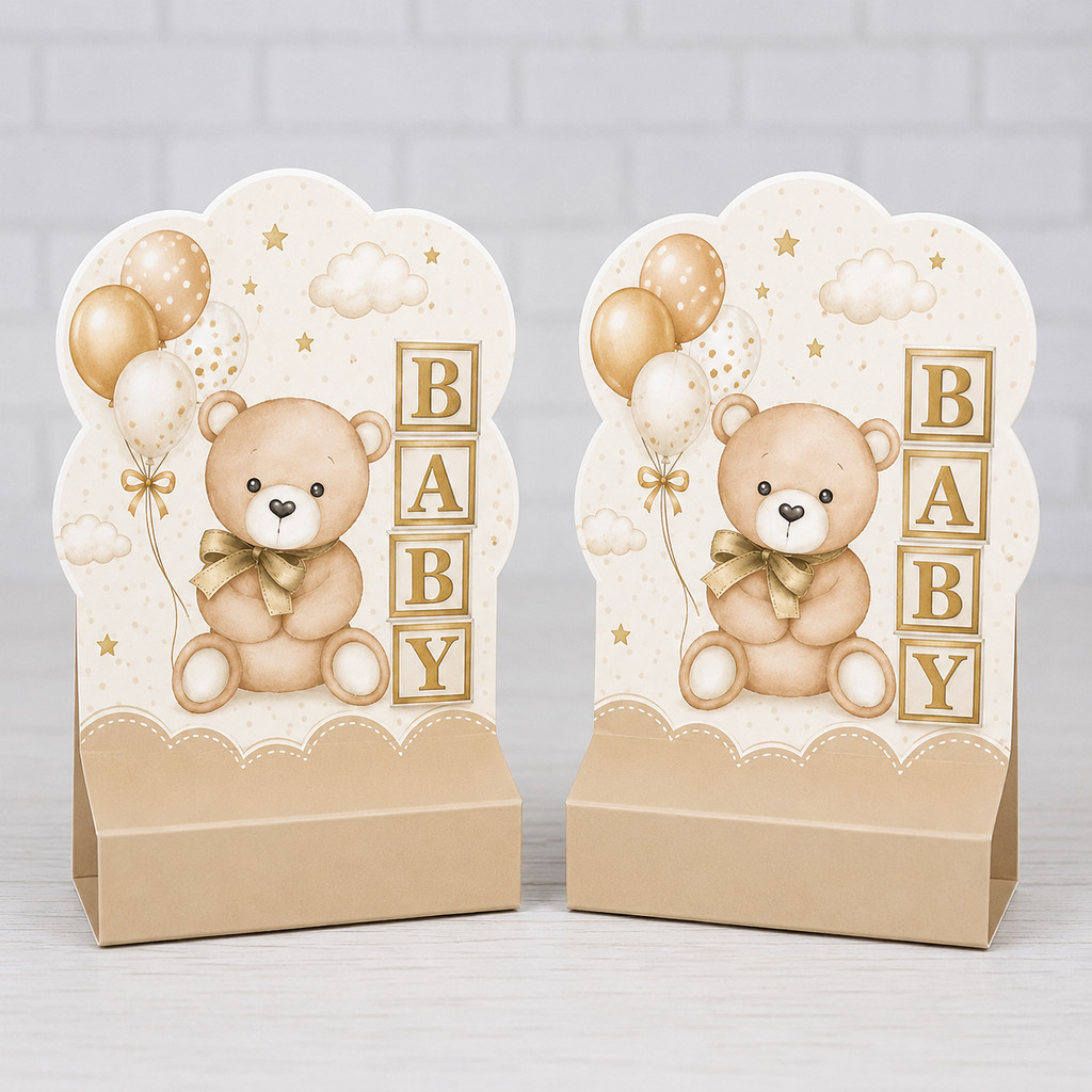Porta Bis Duplo CHA REVELAÇAO NEUTRO URSINHOS para decoração de decoração infantil - PEGUE E MONTE CAIXINHAS PARA FESTAS