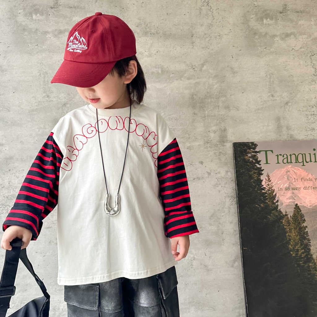 Crianças camiseta de manga comprida 2025 outono meninos estilo japonês Street Wear dos desenhos animados t bebê listrado