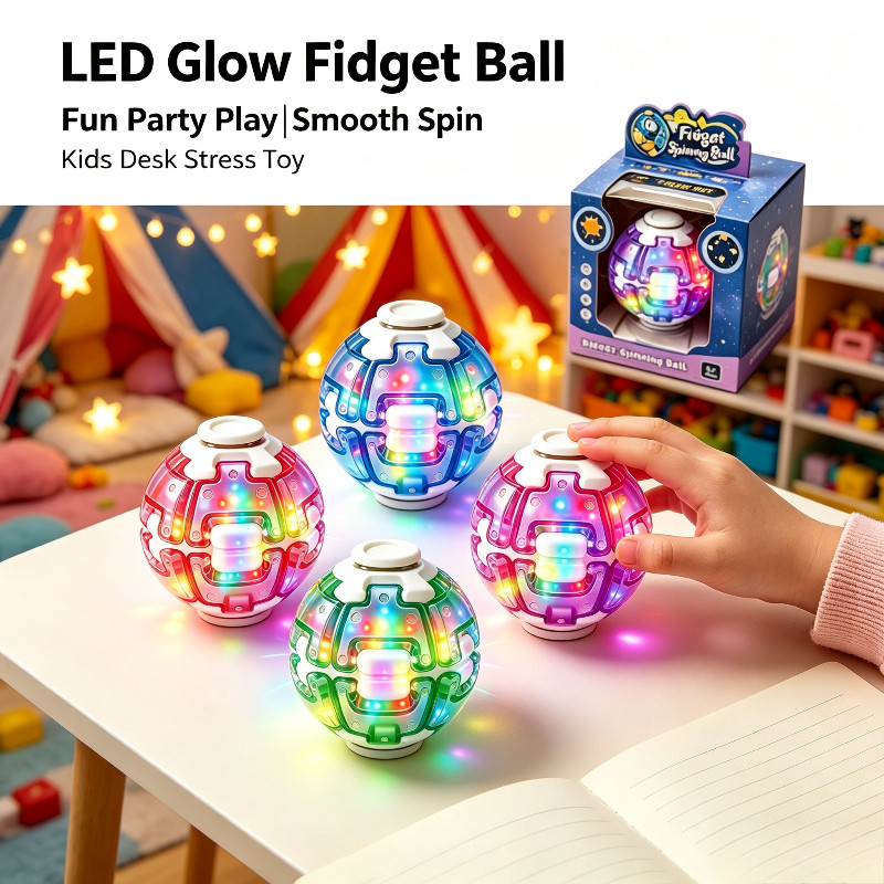 Brinquedo Esférico Brilhante Do Girador Da Inquietação Diodo Emissor De Luz , Bola Giratória Luminosa Cubo Grânulo , Bel