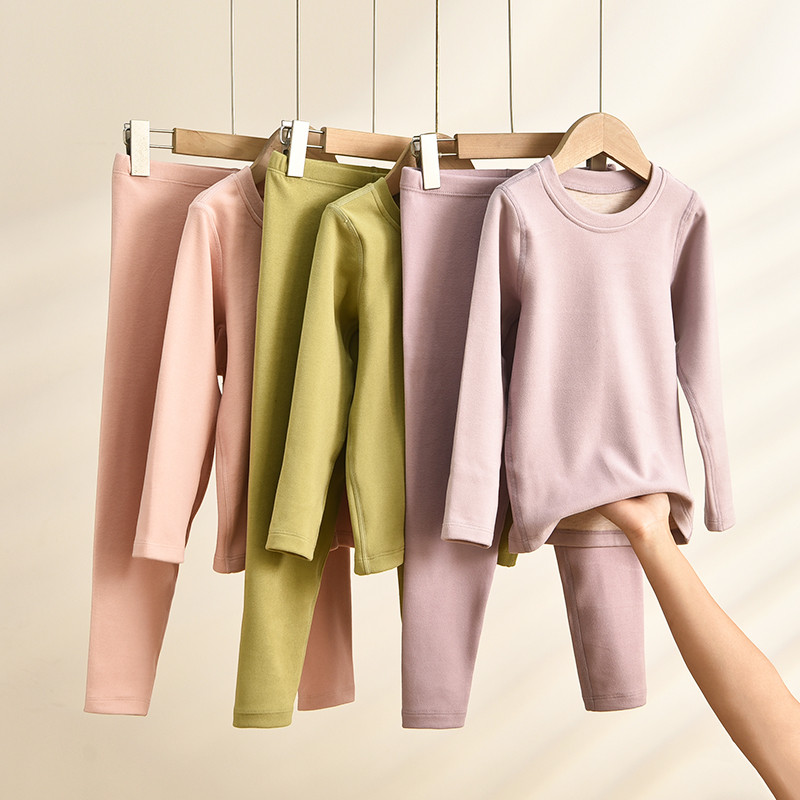 Conjunto de roupa íntima térmica de caxemira infantil outono inverno macio e confortável para casa