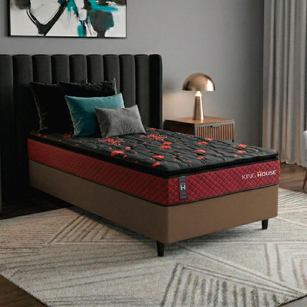 Conjunto Cama Box c/ Molas Ensacadas Toronto Vermelho Solteiro 88x188x66