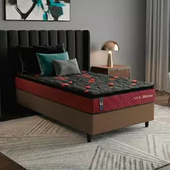 Conjunto Cama Box c/ Molas Ensacadas Toronto Vermelho Solteiro 88x188x66