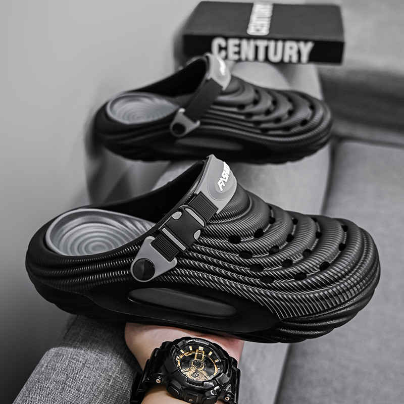 2025 tamanho grande moda masculina Baotou sandálias ao ar livre praia chinelos casuais capa pé respirável sapatos de sol