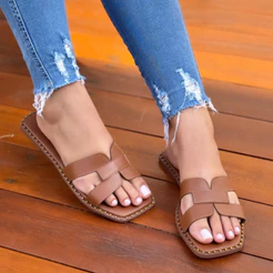 Sandália Rasteirinha Feminina H Simples Dia a Dia Casual Barato Lançamento