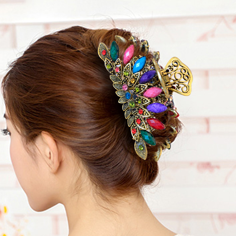 Retro cocar grande garra clipe de cabelo feminino requintado cabeça traseira adulto Hairpin High-End grampo de cabelo mã