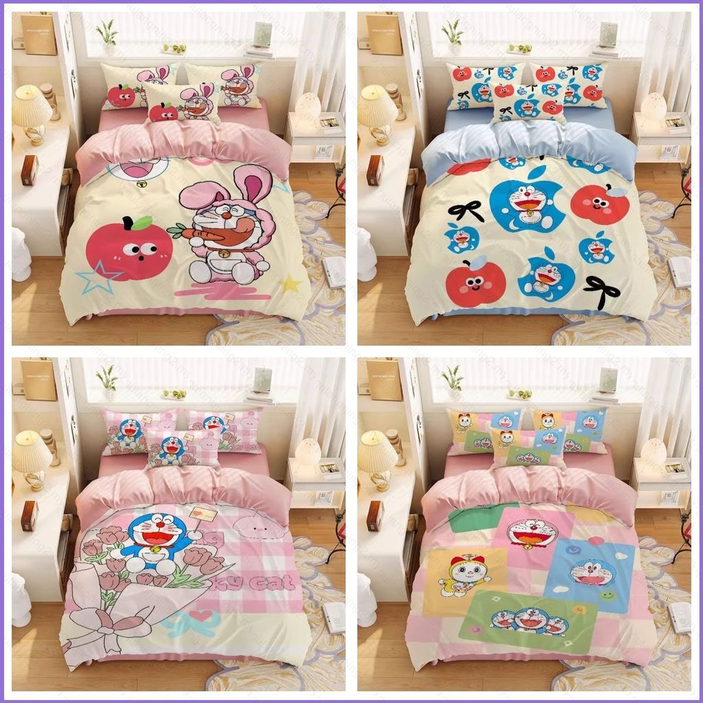 GN Doraemon 4IN1 Lençol Capa De Edredão Fronha Conjunto De Cama Infantil Quarto Lavável Terno De Desenho Animado