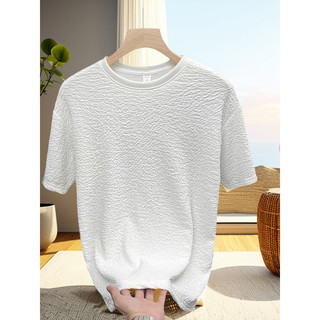 Nicho de seda gelo plissado cor sólida manga curta cortina masculina solta verão textura na moda coreano Casual em torno