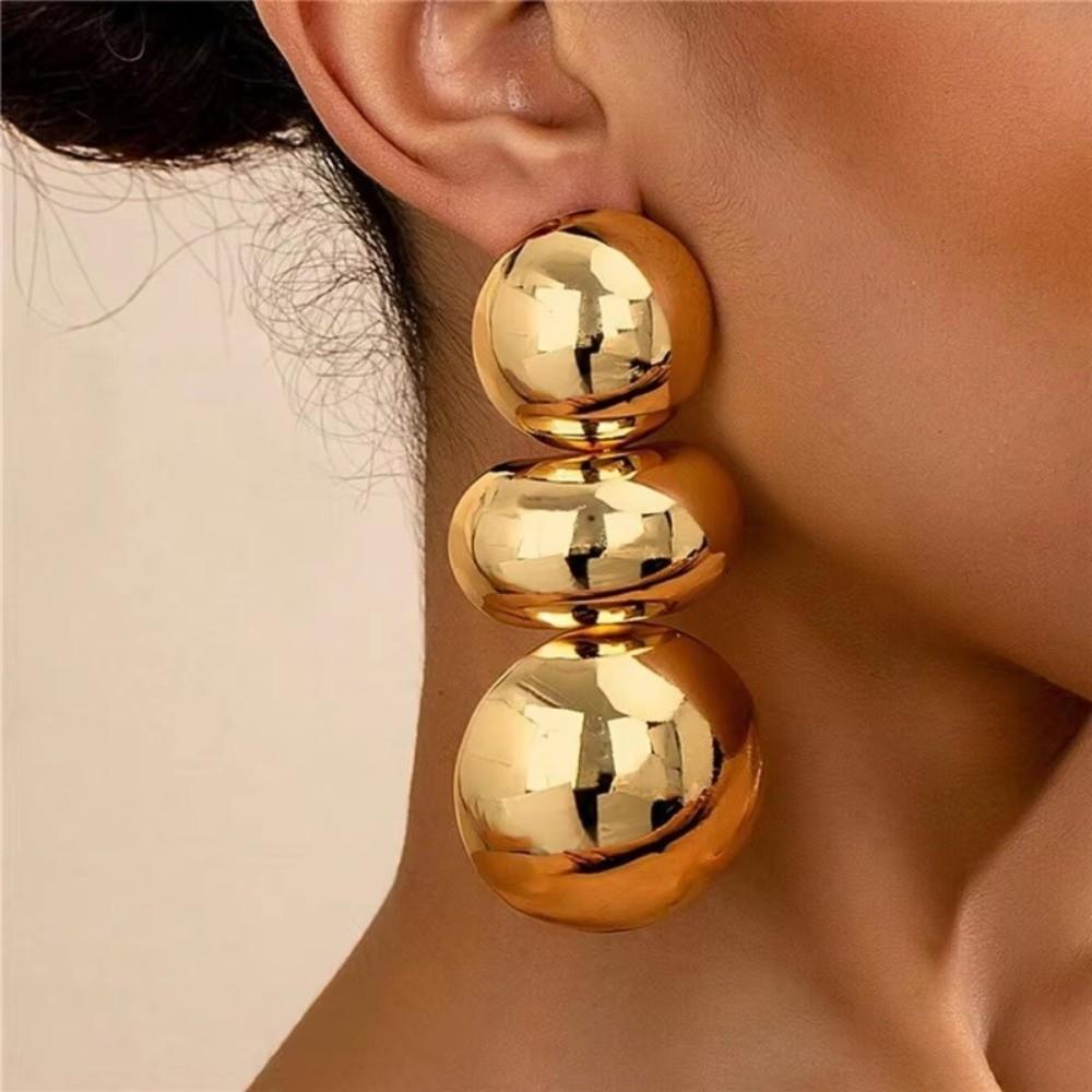 Brincos Geométricos Grandes De Metal Exagerados , Joias Femininas Irregulares Com Design Redondo Dourado
