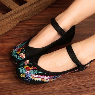 Velho pequim sapatos de pano feminino estilo étnico bordado sapatos femininos equipe dança plana dança quadrada aumento