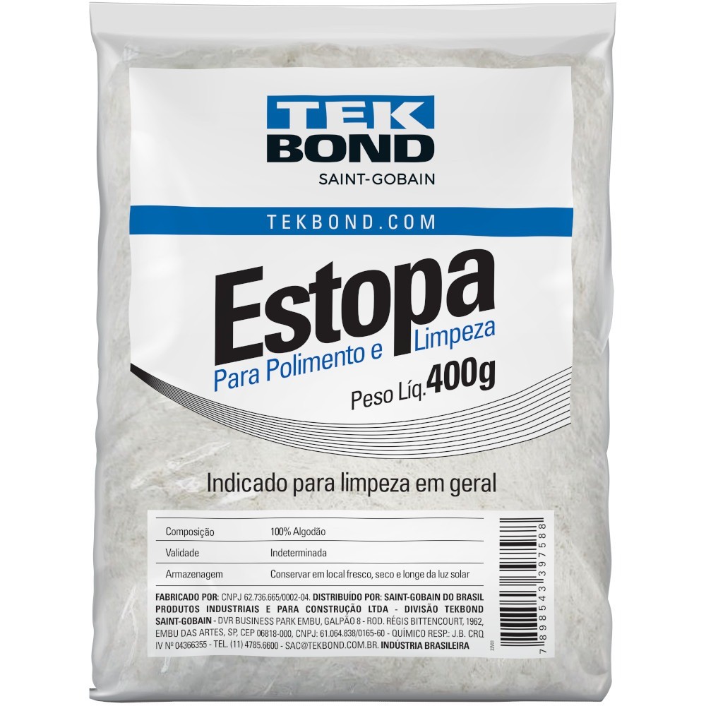 Estopa branca para polimento e limpeza 400 gramas - Tekbond