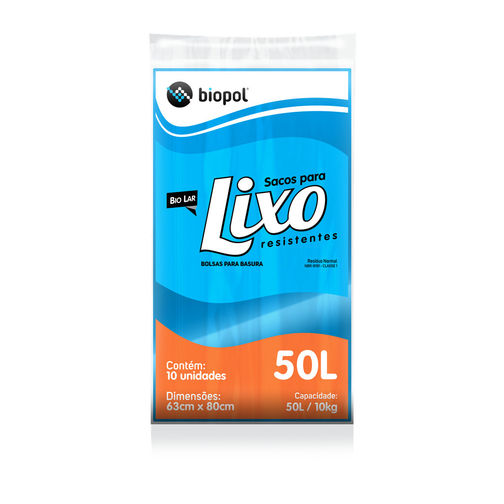 Saco de Lixo Biolar Biopol Azul 50L com 10Un
