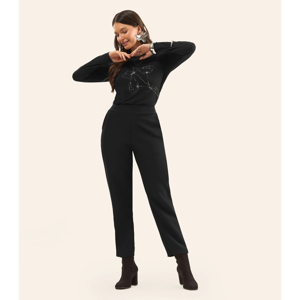 Blusa Feminina Manga Longa Em Viscotorcion Rovitex Preto