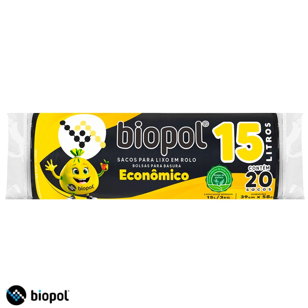 Saco de Lixo Econômico Biopol Preto 15L com 20Un