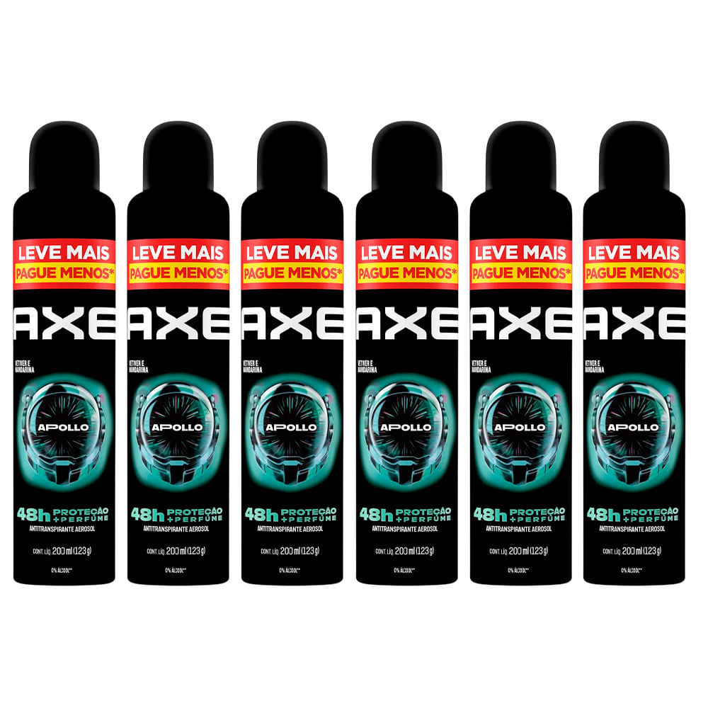 Kit Desodorante Antitranspirante Aerosol Axe Apollo 200ml - 6 Unidades