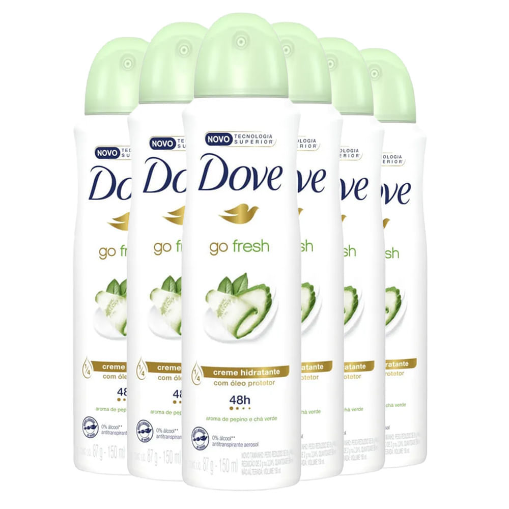 Kit 6 Desodorantes Aerosol Dove Go Fresh Pepino E Chá Verde 150ml
