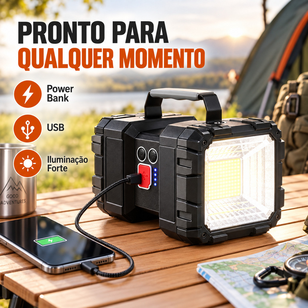 Lanterna LED Recarregável 8000mAh 45 SMD Dupla Iluminação USB Camping Emergência